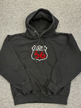 Black Route 66 Hoodie - Classic Pullover Sweatshirt